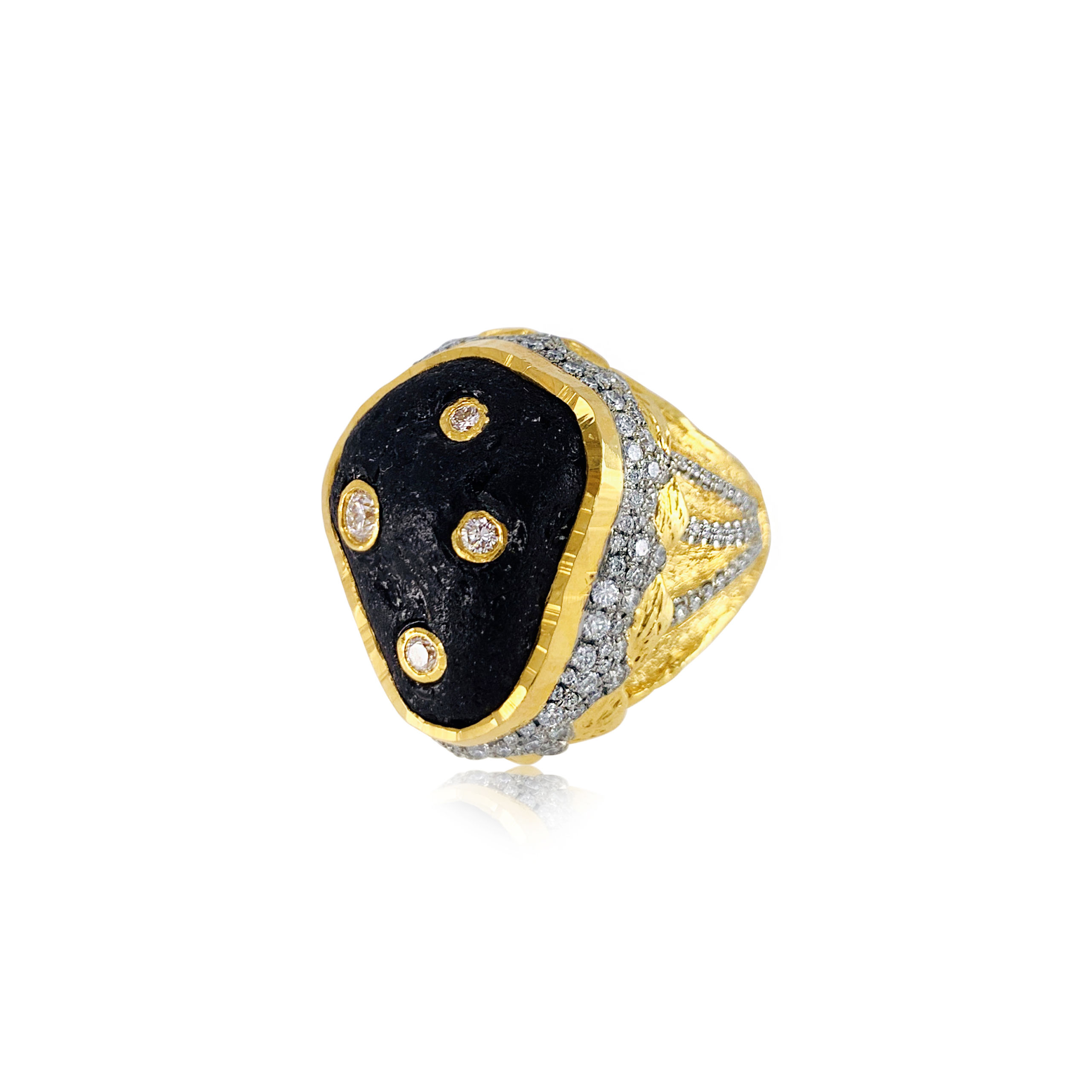 Black Tourmaline and Diamond Ring